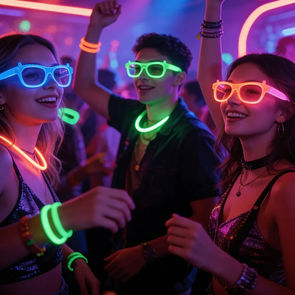 5/12pcs UV Glow in The Dark Glasses Fashion Colorful Birthday Light Up Fluorescent Glasses for Fun Neon Party view 2