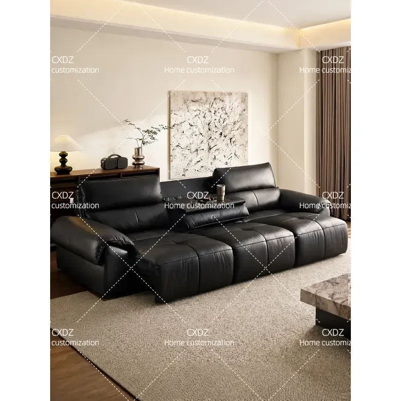 Minimalist Multifunctional Electric Sofa Bed Reclining Sleeping Light Luxury Semi Green Leather Sofa