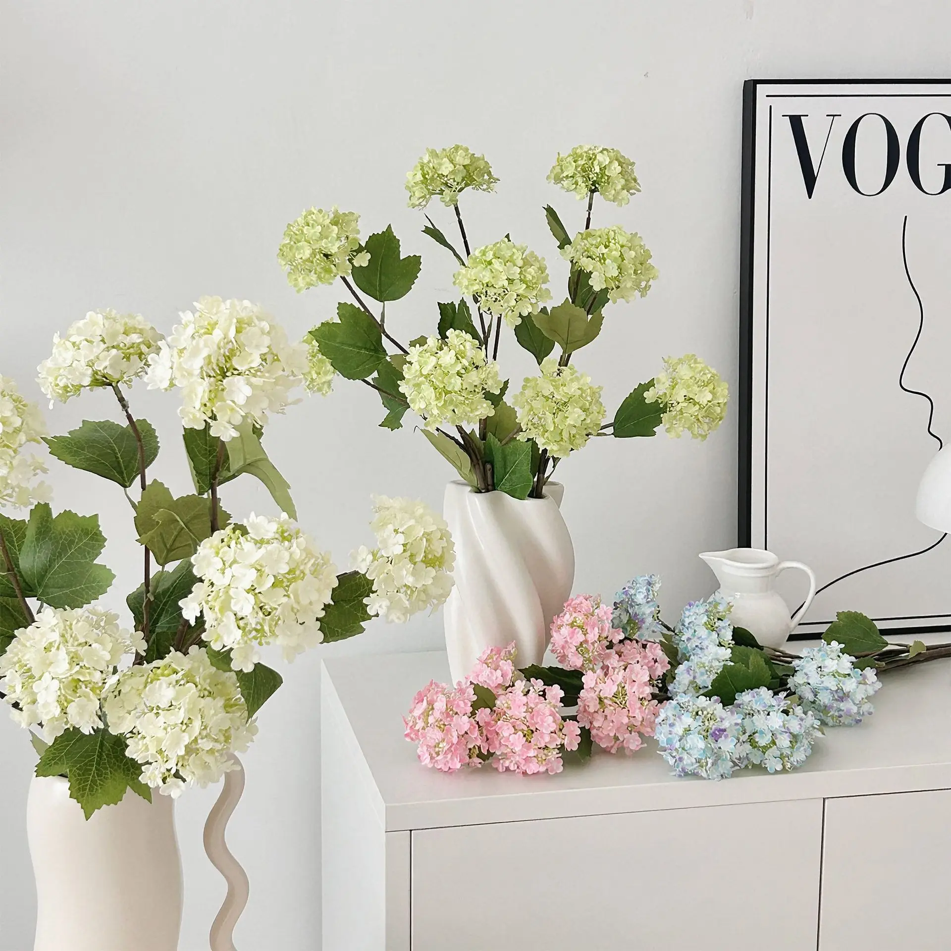 Hortensia Artificial de 30,3 pulgadas, bola de nieve, flores de imitación para el hogar, sala de estar, arco de boda, arreglo Floral, accesorio de fotografía