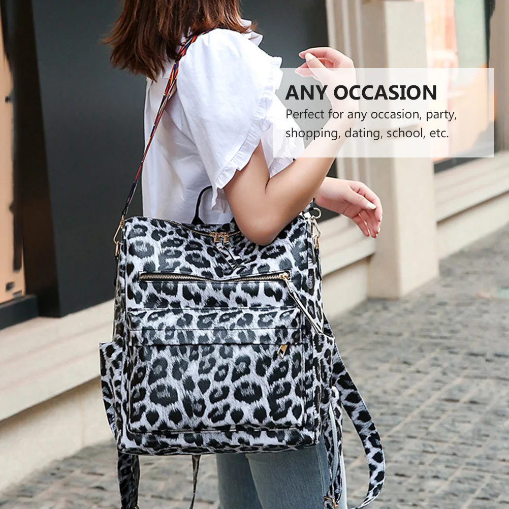 Leopard Print Backpack Large Capacity Waterproof Pu Material Student School Bag For Travel Shopping Dating Fashion Shoulder Book