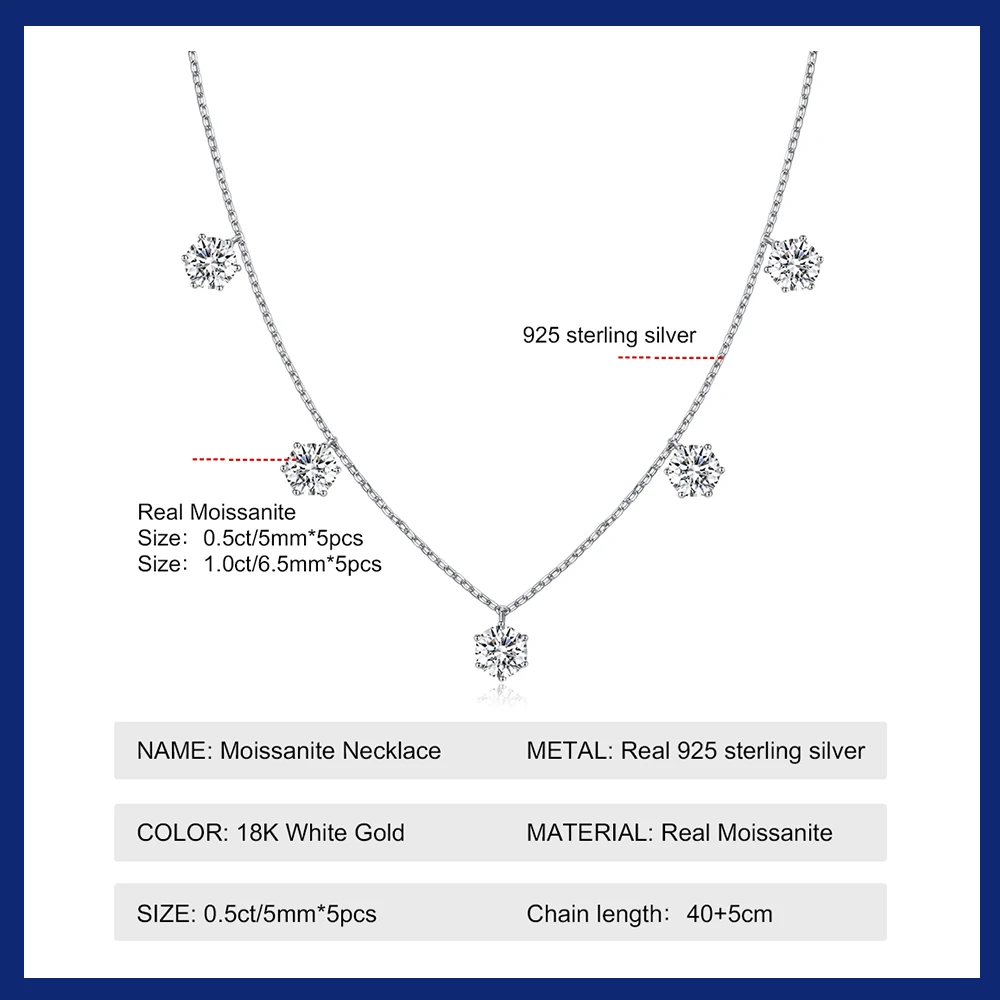 2.5-5CT Tennis Moissanite Necklace Chain for Women 925 Sterling Silver 5mm 6.5 mm Bezel Diamond Necklaces Overlay Style Jewelry