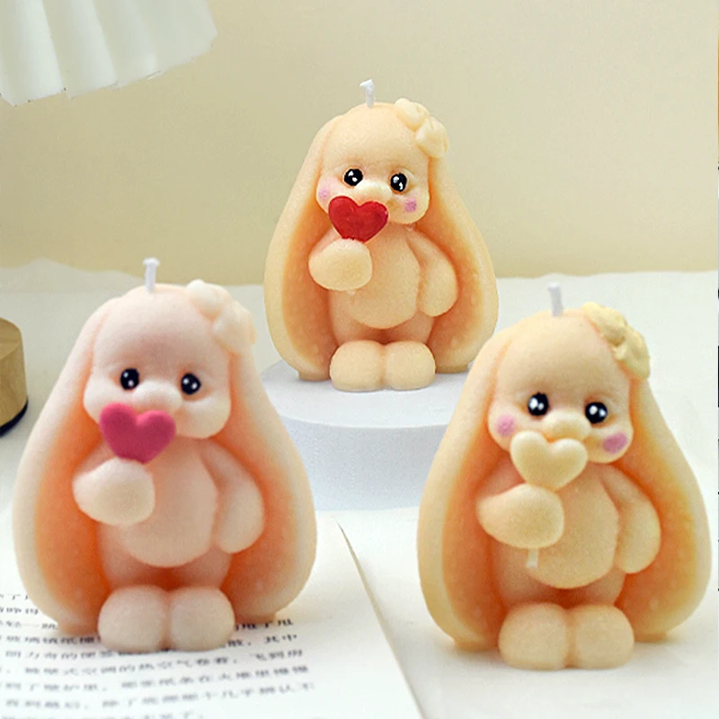 3D Long-eared Rabbit Silicone Molds DIY Rabbit Candle Plaster Soap Resin Crafts Mold Chocolate Cake Baking Tools Home Gift