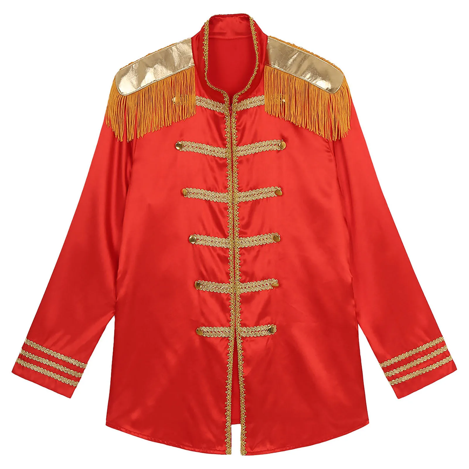 Men Long Sleeve Zipper Satin Hippy Jacket Coat Halloween Carnival 1960S Pepper Sergeant Icon Medieval Circus Cosplay Costume