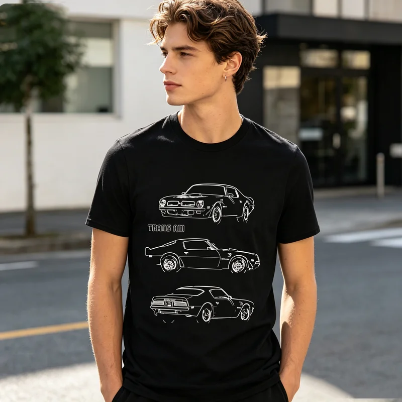 Trans Am Three View Line Graphic T Shirt Classic American Muscle Car Print Tee Unisex Soft Cotton Crew Neck Short Sleeve