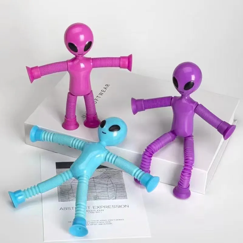 Novel Kids Suction Cup Toys Telescopic Suction Cup Alien Toy Cartoon Telescopic Pipe Planet Man Stretch Decompress Toys