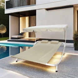 Outdoor terrace sun loungers with cushions and wheels for poolside relaxation - durable outdoor furniture