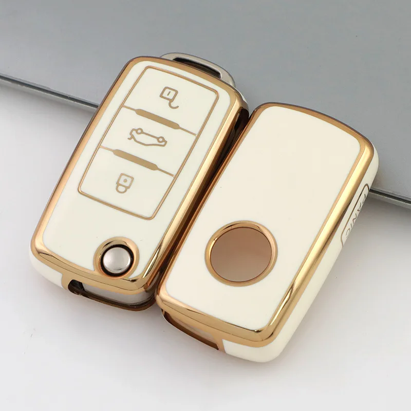 High End TPU for VOLKSWAGEN VW Touareg B6 Tiguan MK4 Seat Skoda 3+1 Button Remote Flip Car Key Case Cover Keychain Accessories