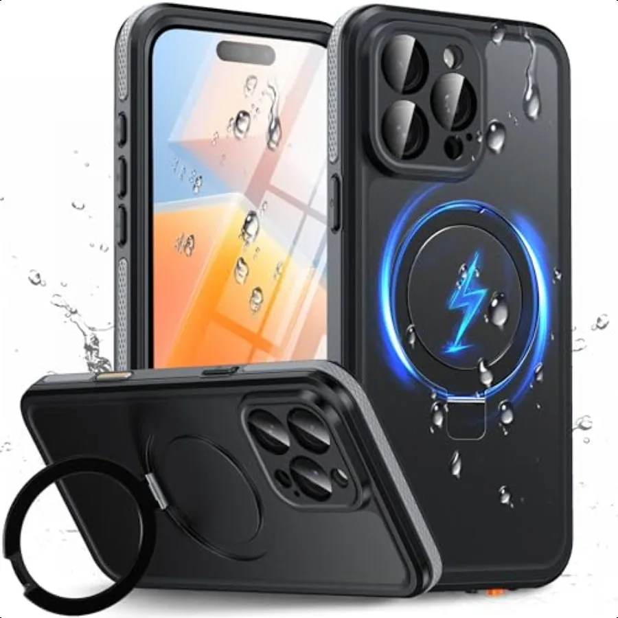 

Oterkin Magnetic Waterproof for iPhone 15 Pro Case with[Builtin Screen Protector][Invisible Stand][Fit for MagSafe][360Full Bod
