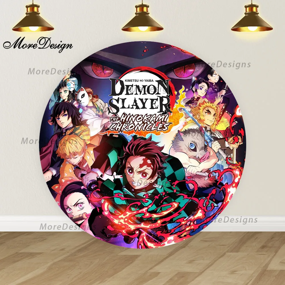 Bandai Demon Slayer-telón de fondo redondo para niños, cubiertas circulares para Baby Shower, decoración para fiesta de cumpleaños, fondo de fotografía
