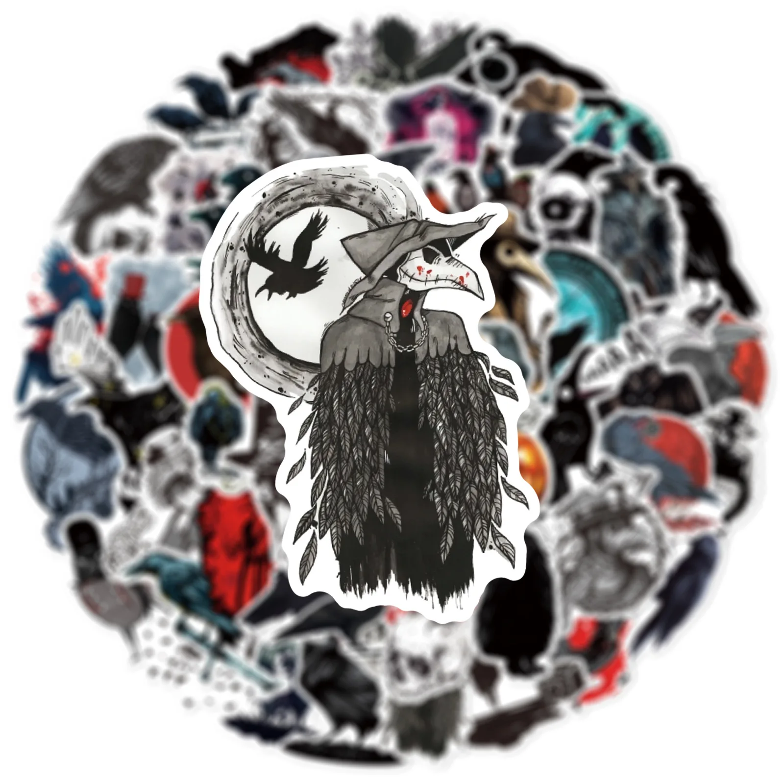 50PCS Trend Anime Cartoon Horror Crow Sticker Graffiti Helmet DIY Waterproof PVC Graffiti Sticker personal Toys