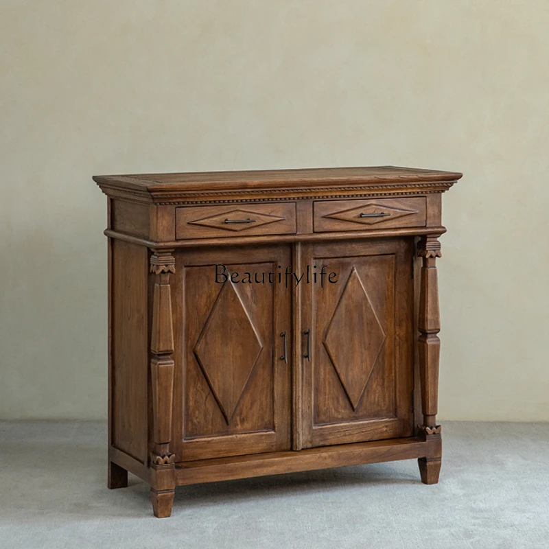 

Retro style teak all solid wood dining side cabinet living room entrance storage cabinet
