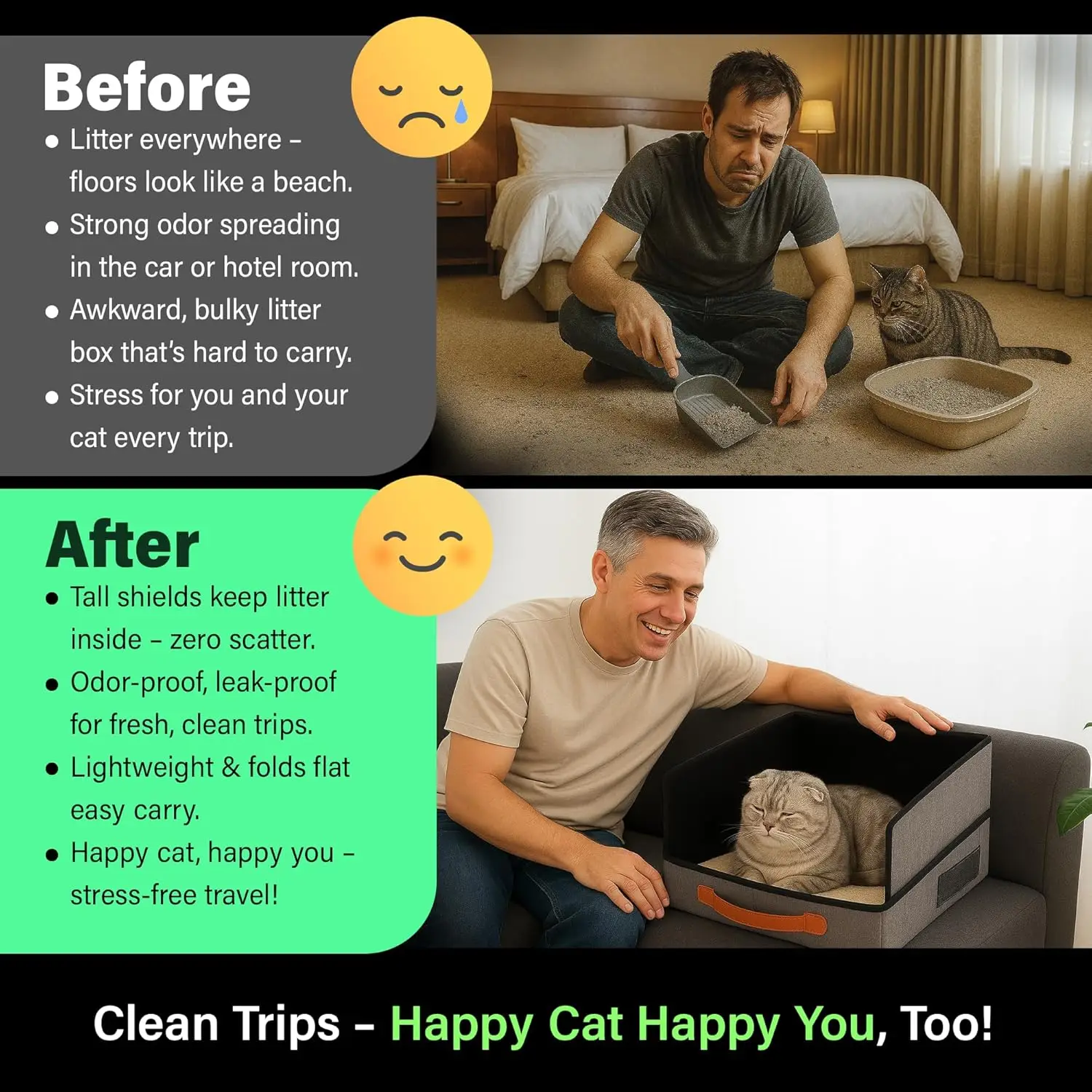 New Upgrade Travel Litter Box for Cats, Cats Portable Litter Boxs with Lid, Collapsible Cat Litter Box for Travel, Car, Hotel - view 5