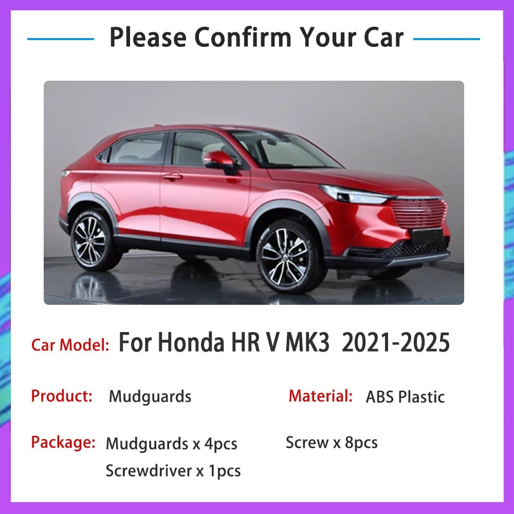 

Автомобильные брызговики для Honda HR V 2024, аксессуары MK3 2021 2022 2023 2025, брызговики, брызговики, противогрязевые автомобильные аксессуары