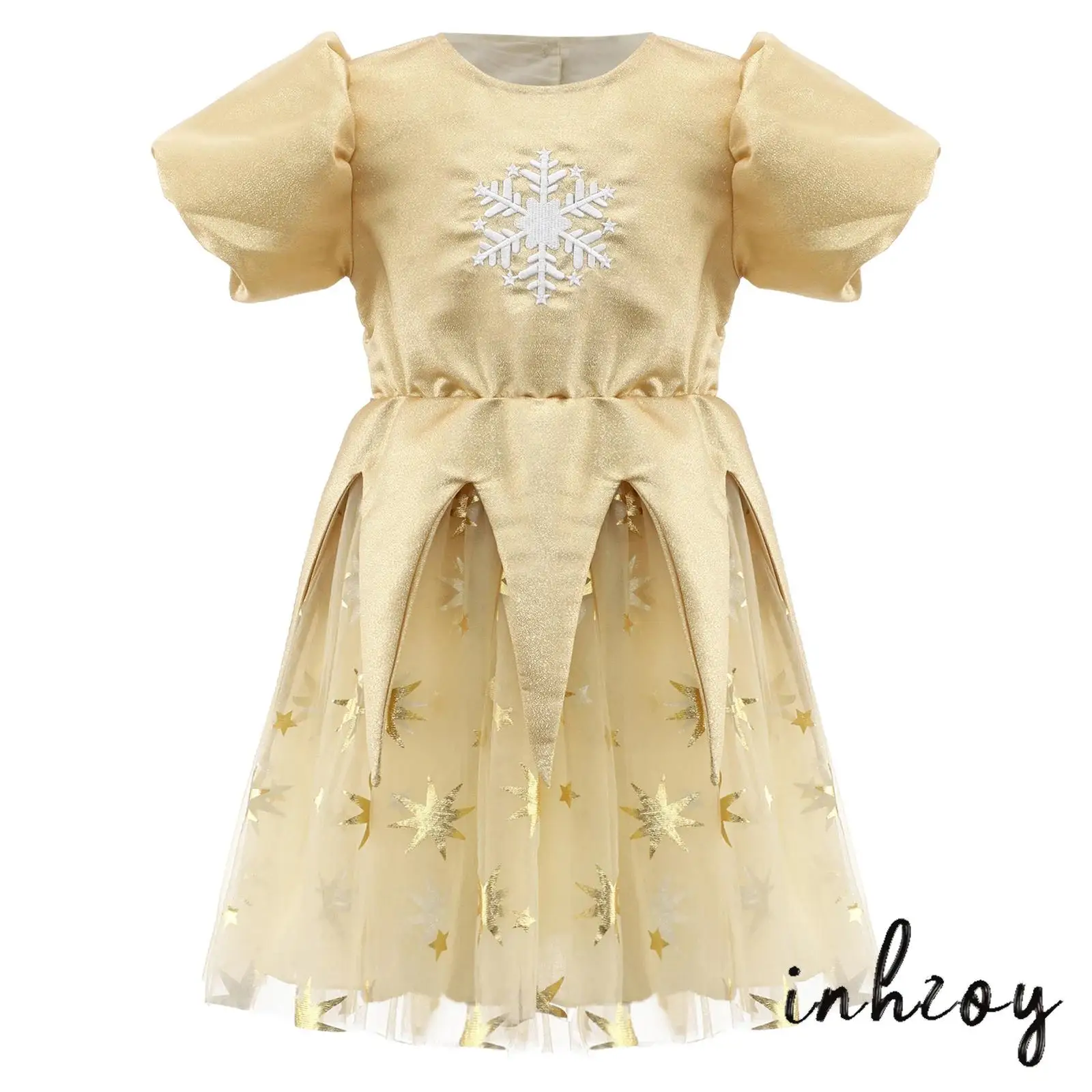 

Toddler Girls Christmas Costume Snowflake Embroidery Round Neck Puffy Sleeve Dress Xmas Santa Party Princess Tutu Dress