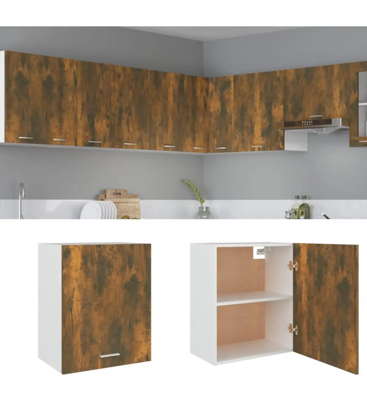 Kitchen cabinets hanging cabinet plywood smoked oak 50x31x60 cm