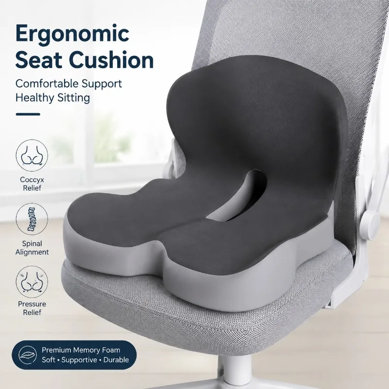 L-Shaped Memory Foam Seat Cushion for Office Chairs and Cars – Ergonomic Hip, Waist & Tailbone Support