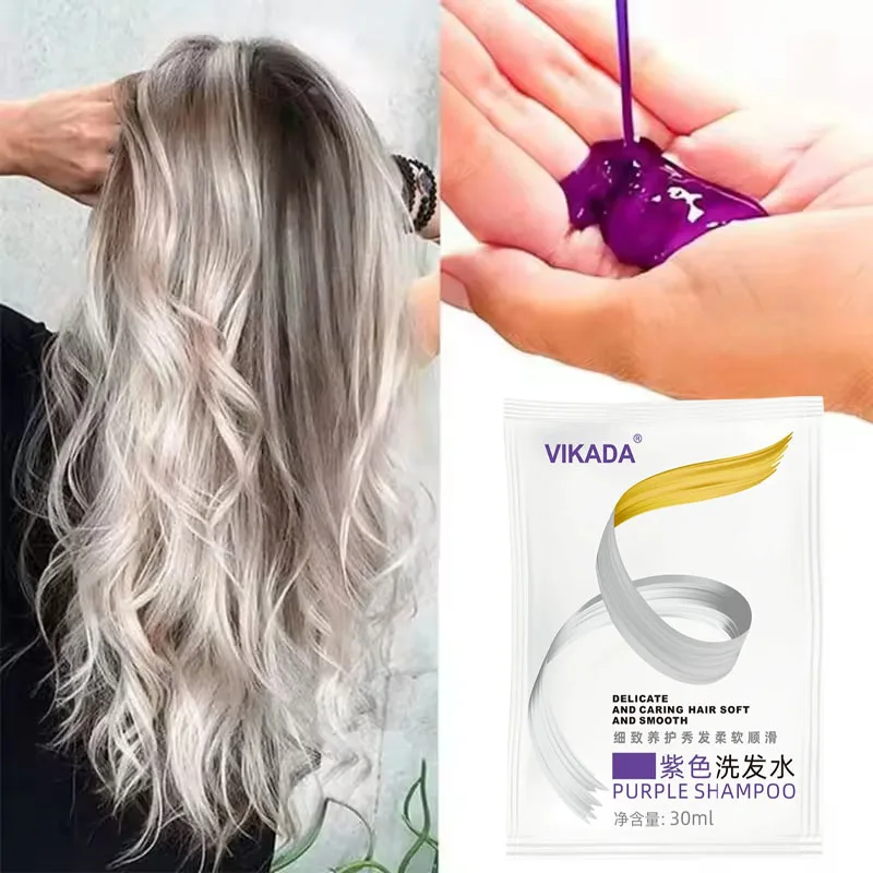 

Gray Color Fixing Hair Dye Shampoo Cover Gray Hair Fade Yellow After Bleach Hair Shampoo Non-irritating Purple Shampoo Blonde