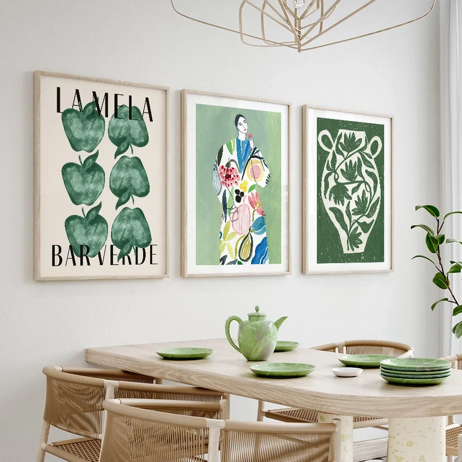 قماش اللوحة الأخضر النباتية زهرية لا ميلا فان جوخ مجردة خط جدار الفن الملصقات والمطبوعات صور لغرفة المعيشة ديكور #4