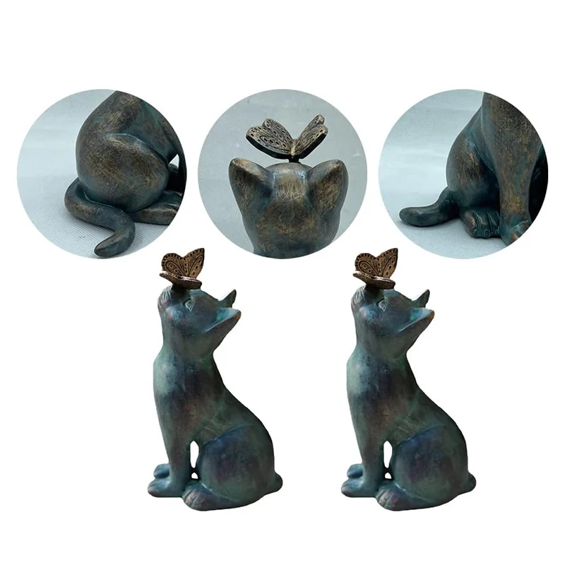 Cute Cat And Butterfly Curiosity Garden Statue Curious Statue Garden Cat Animal Sculpture Outdoor Patio Lawn Yard Decoration