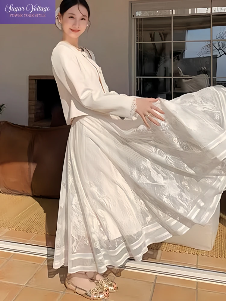 

Элегантная кружевная ажурная макси-юбка женская летняя длинная юбка трапециевидной формы с высокой талией в стиле ретро белая струящаяся распашная юбка Harajuku Streetwear