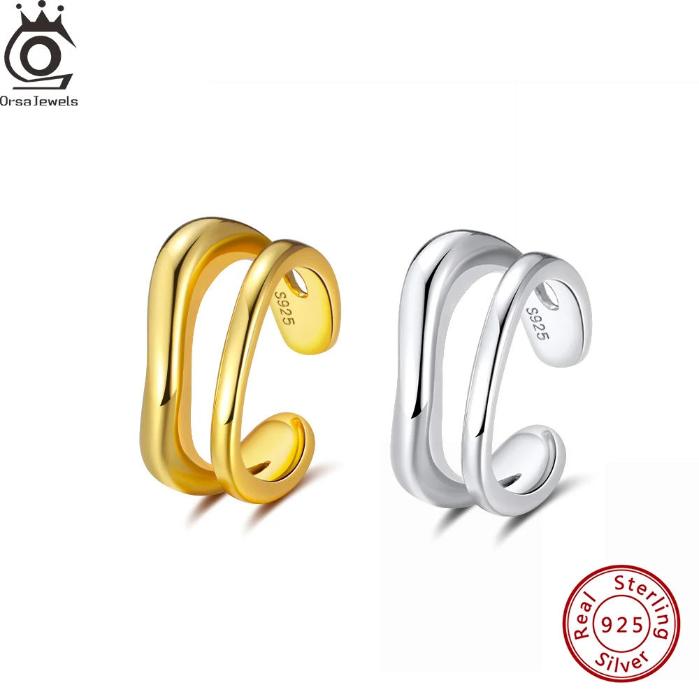 

ORSA JEWELS Genuine 925 Setrling Silver 1Pc Ear Cuff Earrings Non-Piercing Layered Clip Earring Cartilage Simple Earrings CL03