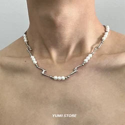 Hip Hop Pearl Splicing Lightning Necklace For Man Woman Fashion Irregular Collar Choker Jewelry Unisex Accessories Wholesale
