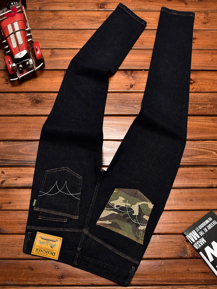 

Модные высококачественные мужские джинсы с камуфляжным принтом, облегающие, с узкими штанинами, стильные, в американском стиле, повседневные, длинные брюки.