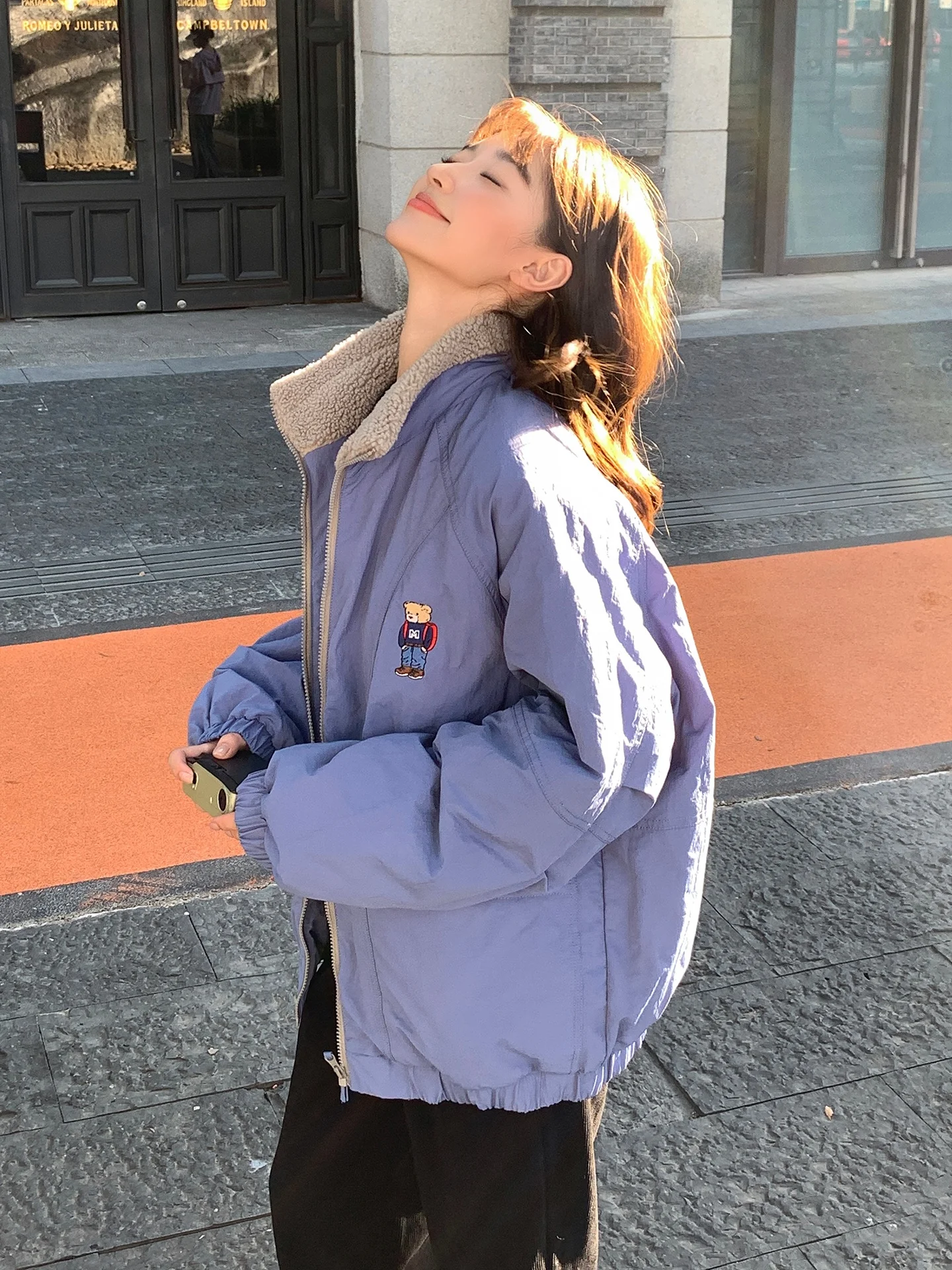 

Lamb Wool Jacket Woman High End Artistic Pattern Creative Design Expressive Style Imaginative Fashion Inventive Look Innovative