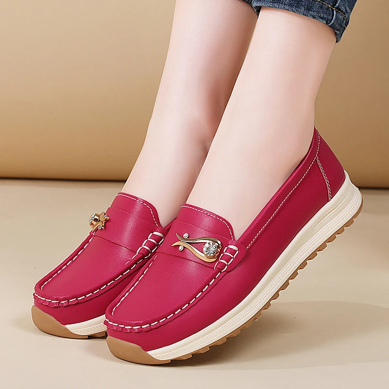 

Elegant Red Platform Loafers Woman Moccasins Big Size 36-44 Casual Slip-On Women Leather Shoes Comfortable Ladies Walking Shoes