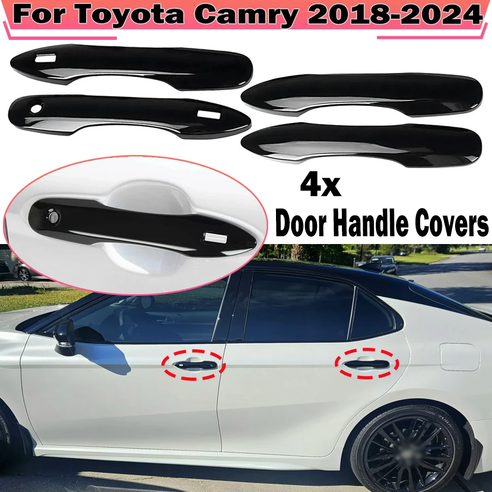 

For Toyota Camry 2018-2024 Car Door Handle Cover Protector With 2 Smart Key Holes For Corolla 2019-2024 Glossy Black