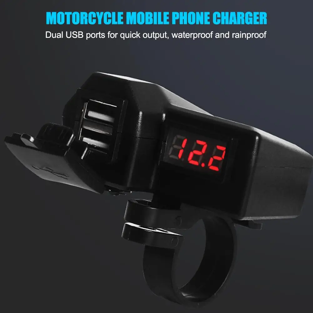 Motorcycle Electric Mobile Phone Charger 12V Waterproof With Display Digital Switch Charge Charger Usb Fast Modification Du G8D3