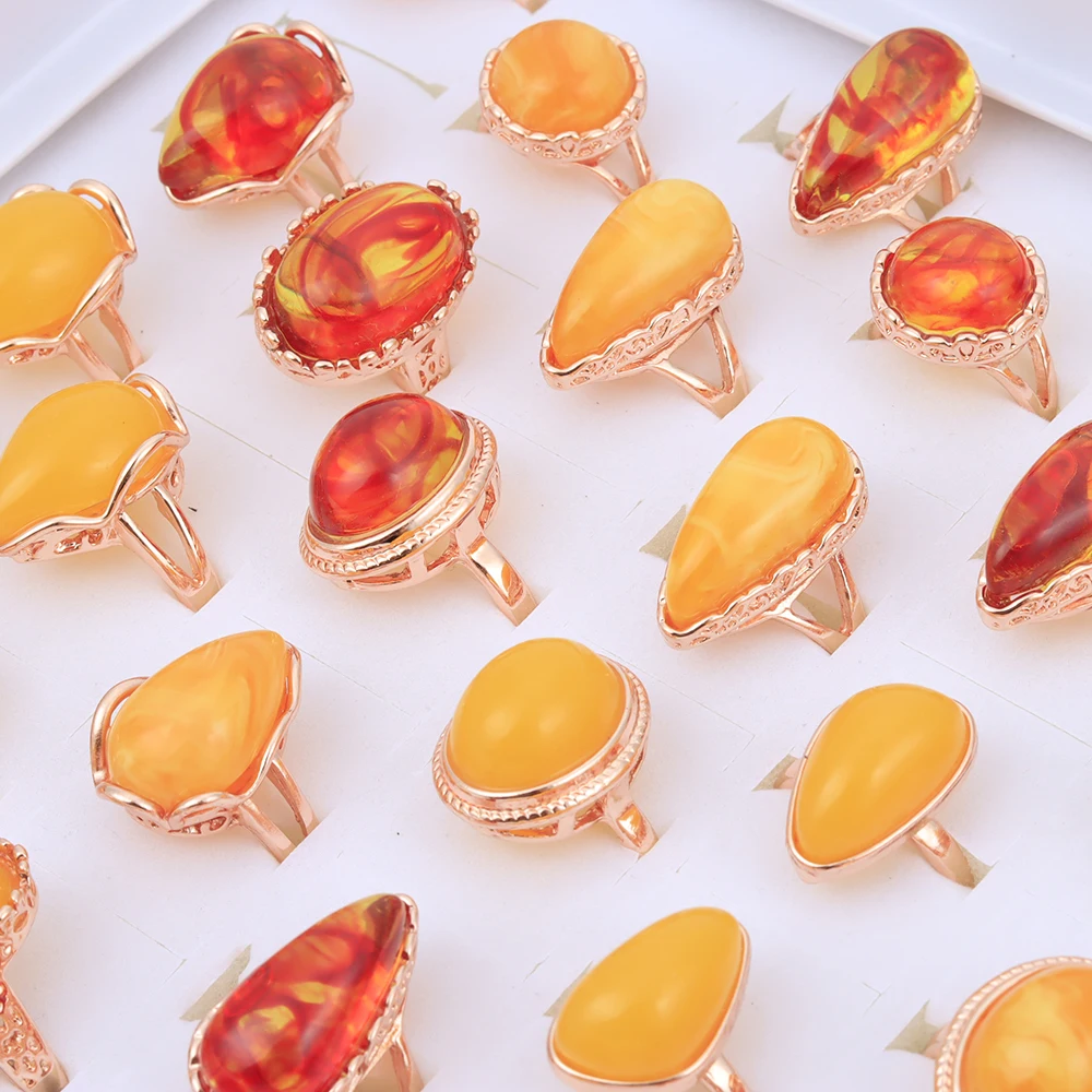 New Arrival 20 Pcs/Lot Vintage Natural Stone Imitation Beeswax Rings For Women  Wholesale Party Gifts Jewelry