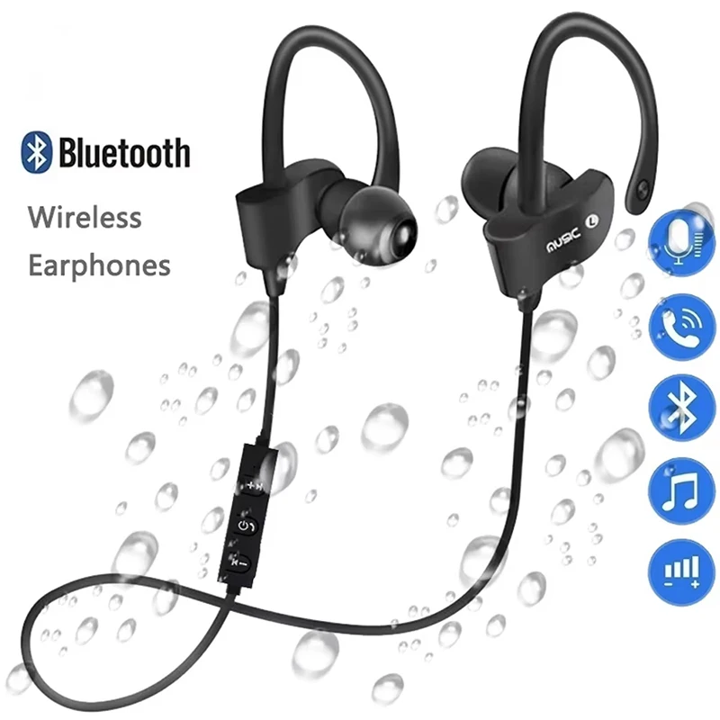 

Универсальные беспроводные Bluetooth-наушники, водонепроницаемые стереонаушники, спортивный шейный ремешок, подвесные наушники-вкладыши, гарнитура, ушной крючок с микрофоном