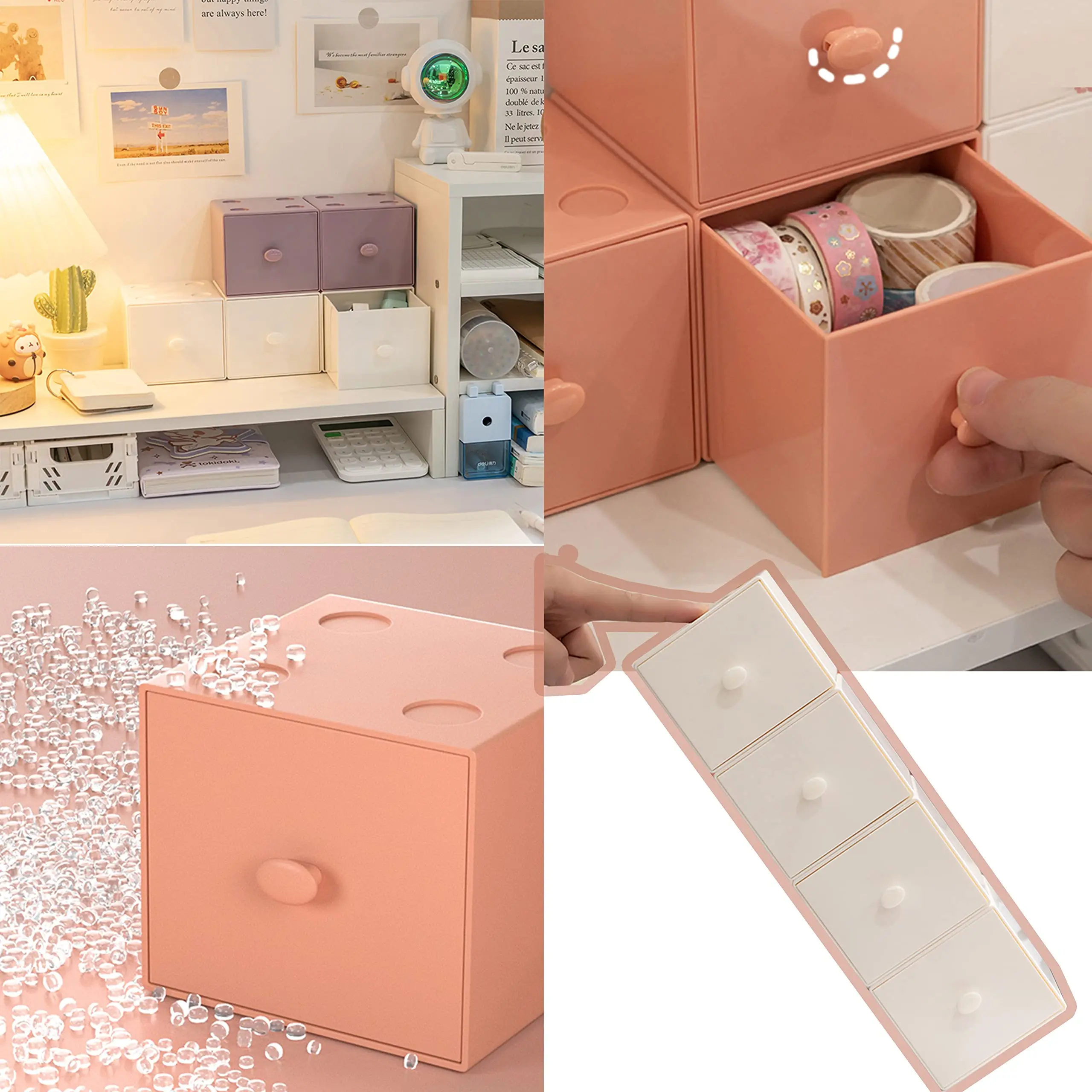 6-pack Free Combination Block Storage Box Cute Stackable Organizer Drawer Desktop Candy Colored Macaron Square Storage Box