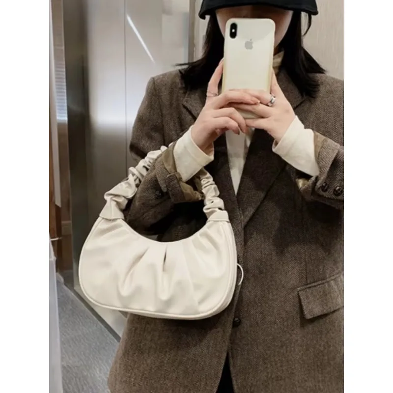 Fashion Pleated Handlebags for Women PU Cloud Bags Leisure Armpit Bag Shopping Shoulder Bags Dumpling Handbag Female Hand Bags