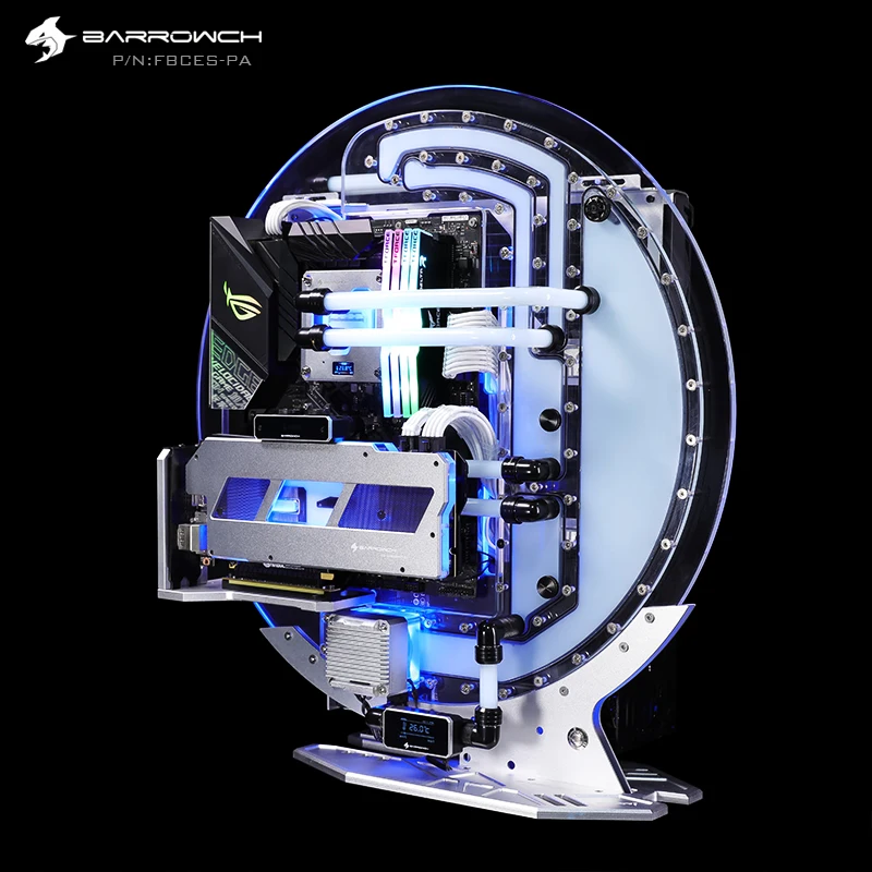 Barrowch STAR1 Series Circular Water Cooling Case, Limited Edition Gamer DIY House,PC Computer Open Chassis FBCES-PA