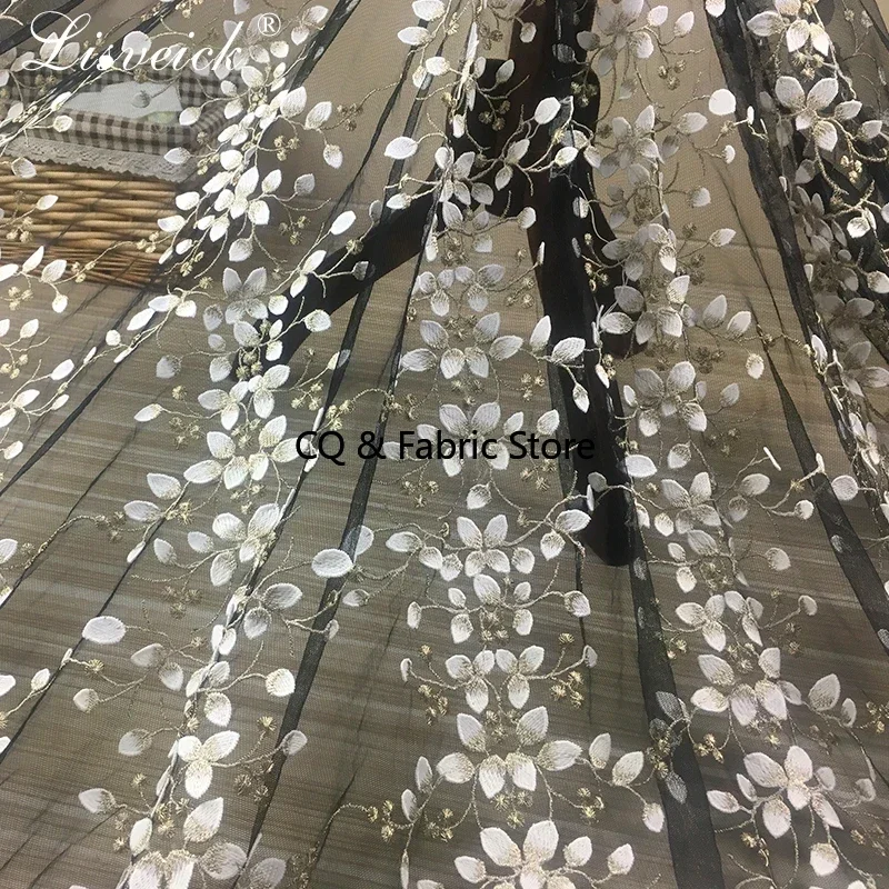 

1 yards net yarn three-dimensional gold thread embroidery flower lace fabric mesh material 130cm diy dress clothing accessories