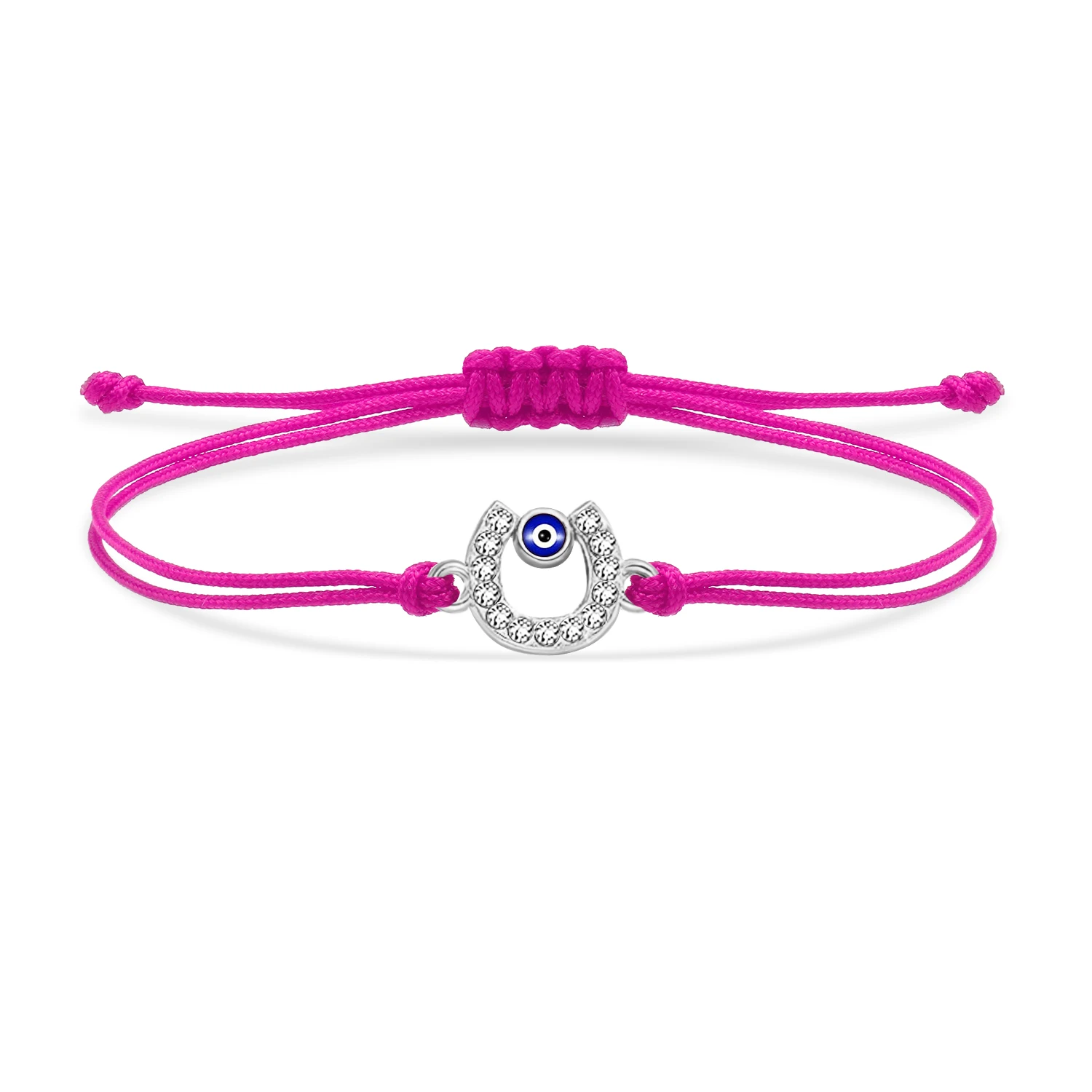Zinc Alloy Rhinestone Crystal Horseshoe Nazar Turkish Evil Eye Charm Bracelet Women Red String Handmade Cord Trendy Jewelry Gift