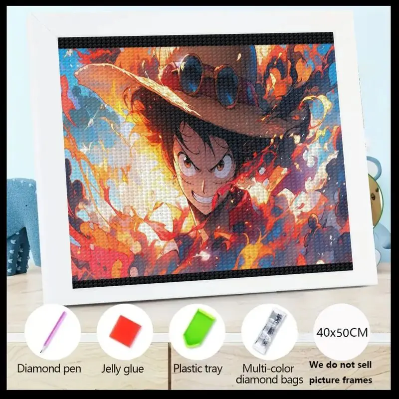 

1PC One Piece Portgas D. Ace 5D Diamond Painting Kit, DIY Full Drill Fiery Anime Character Diamond Art Embroidery, Large 40x50CM