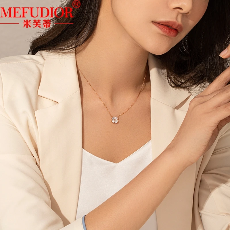 18kgRose Gold ห้าใบดอกไม้สร้อยคอผู้หญิง D VVS Moissanite Diamond Choker 45 ซม.Lucky จี้แฟนเครื่องประดับของขวัญ