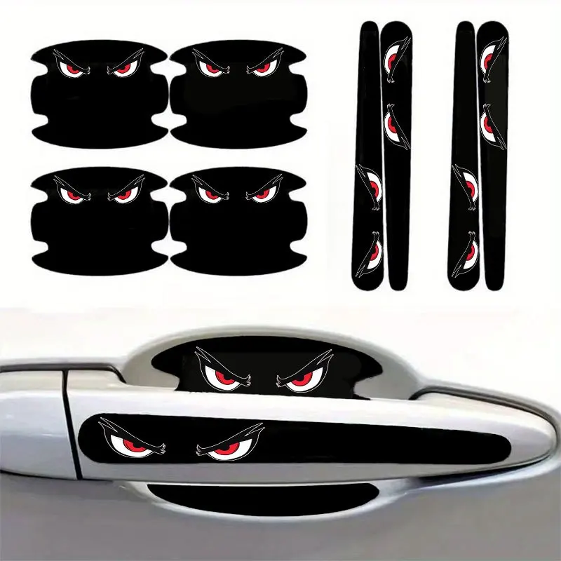 8Pcs/Set Red Devil Eyes Door Handle & Cup Stickers, Anti-Scratch Funny Car Decals