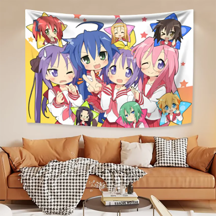 Kawaii Anime 5x3 Ft Flag Lucky Star Banner Home Decor Home Decor Wall Hanging Living Room Bedroom Background For Friends Gifts