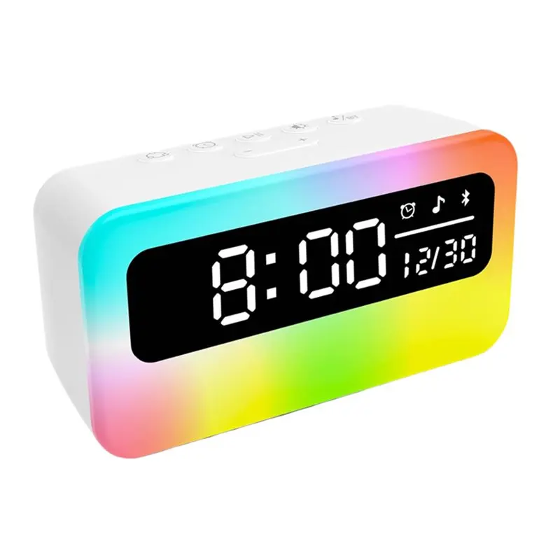FULL-Digital Alarm Clock For Bedrooms With Dynamic RGB Night Light, 4000Mah White Noise Bluetooth Speaker For Bedside, Desk