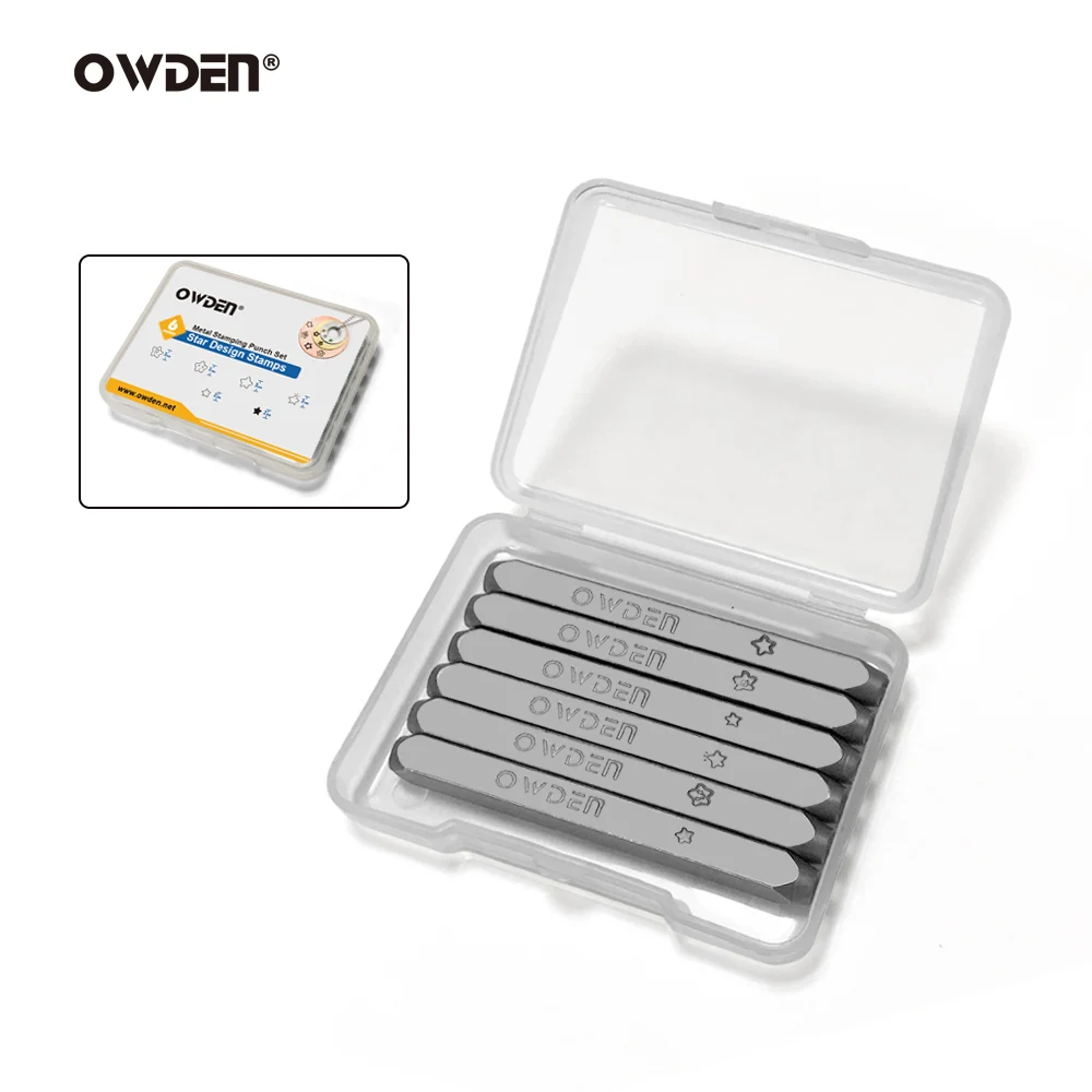 OWDEN 6Pcs Jewelry Stamping Steel Metal Stamp Set Star Design Shape Punch Tools DIY Tool Steel Jewelry Puncher Set