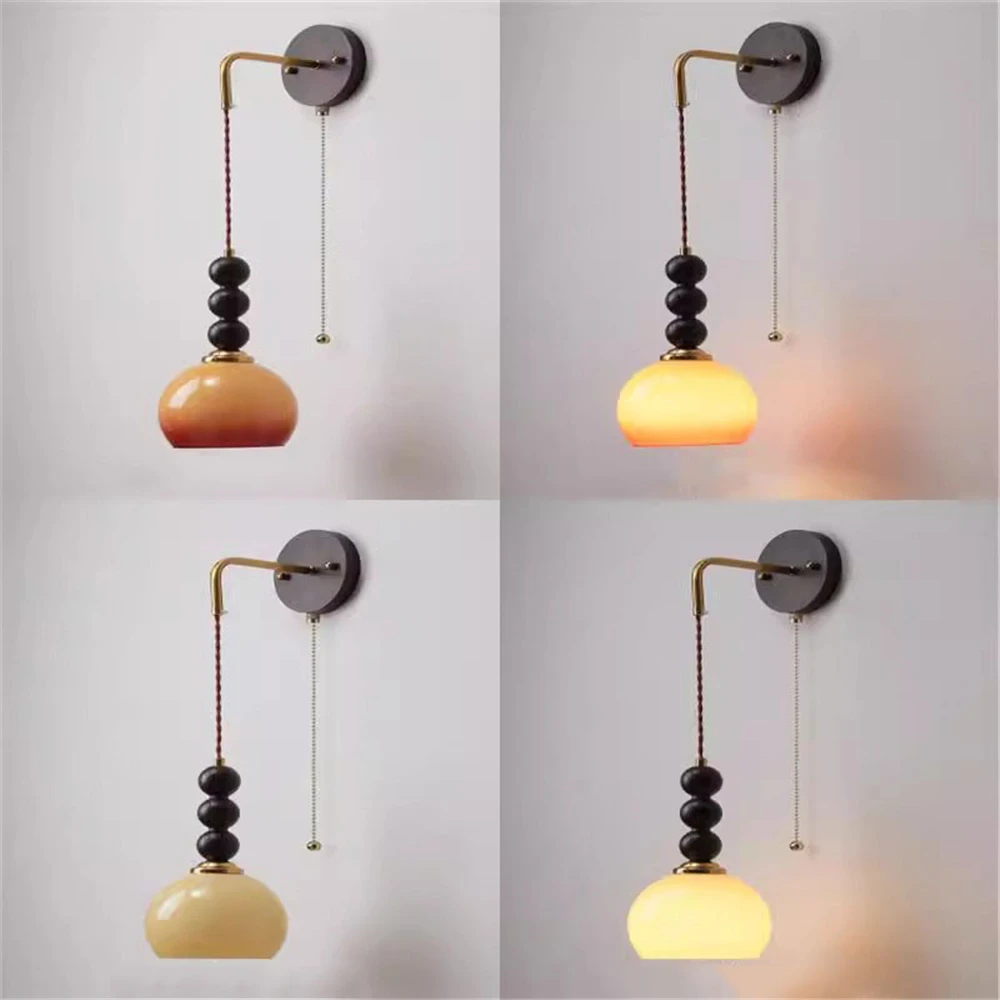 

Retro Creative Glass Metal Wood Led Wall Lamp Country Home Decoration Kitchen Bedside Table Living Room Sofa Sconces Lighting