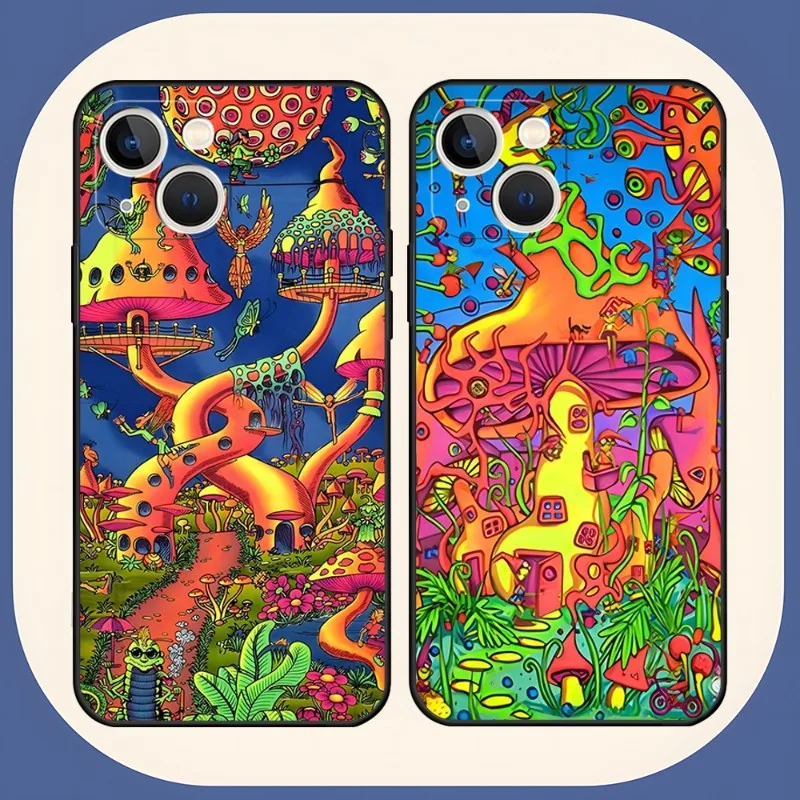 Aesthetic Trippy Mushrooms Phone Case Funda For Apple Iphone 12 Pro 13 11 14 Max Xr X Xs Mini 6 6s 7 8 Plus Design Back Cover