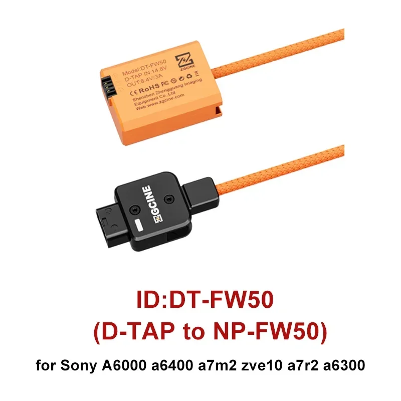Kabel ładujący ZGCINE Type-C D-TAP do atrapy baterii NP do aparatów Panasonic Sony Nikon Canon Fujifilm DT-FW50 DT-W126 DT-W235 — zdjęcie produktu 6