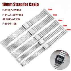 10 12 14 16 18 20mm Watch Band 18mm for Casio F-91W 18mm Metal Strap F91 F91W F84 SGW400 F105 F108 A168 AE1200 AE1300 with Pins