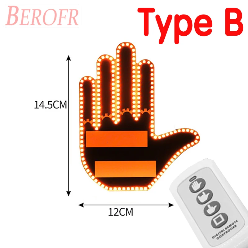 New Fun Universal Car LED Finger Light with Remote Car Rear Window Sign Amber Middle Finger Warning Brake Light Road Rage Sign