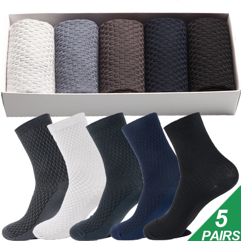 

5 Pairs Men Bamboo Fiber Socks Causal Business Man Sweat Absorbent Breathable Deodorant Socks Male Crew Sock Long Tube Sock Sox